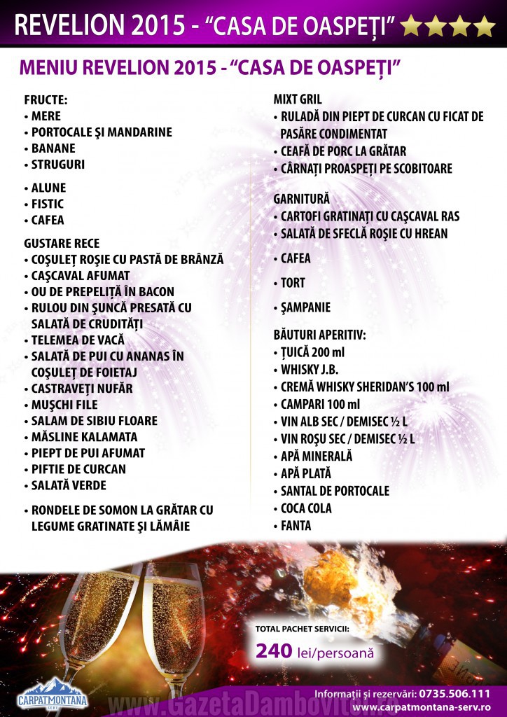 MENIU REVELION 2015 - CASA DE OASPETI