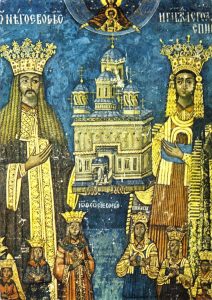 Tablou votiv reprezentindu-l pe Neagoe Basarab si familia. Fresca originala din 1526.