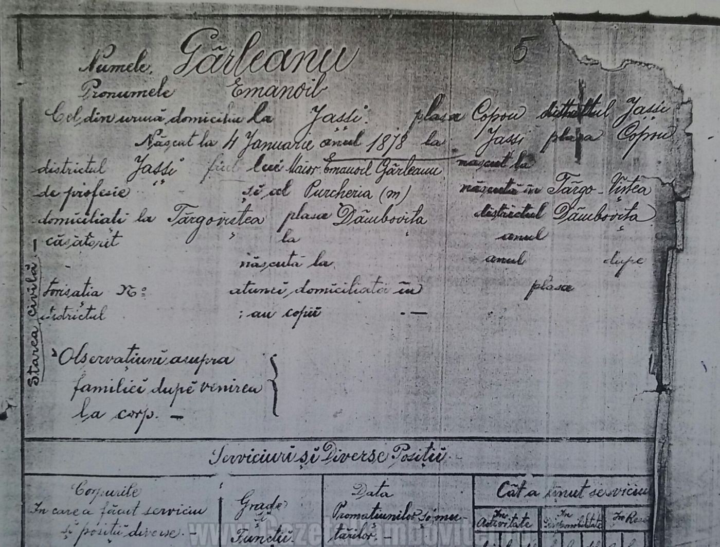 Copie din dosarul personal aflat la Arhivele Militare Pitești