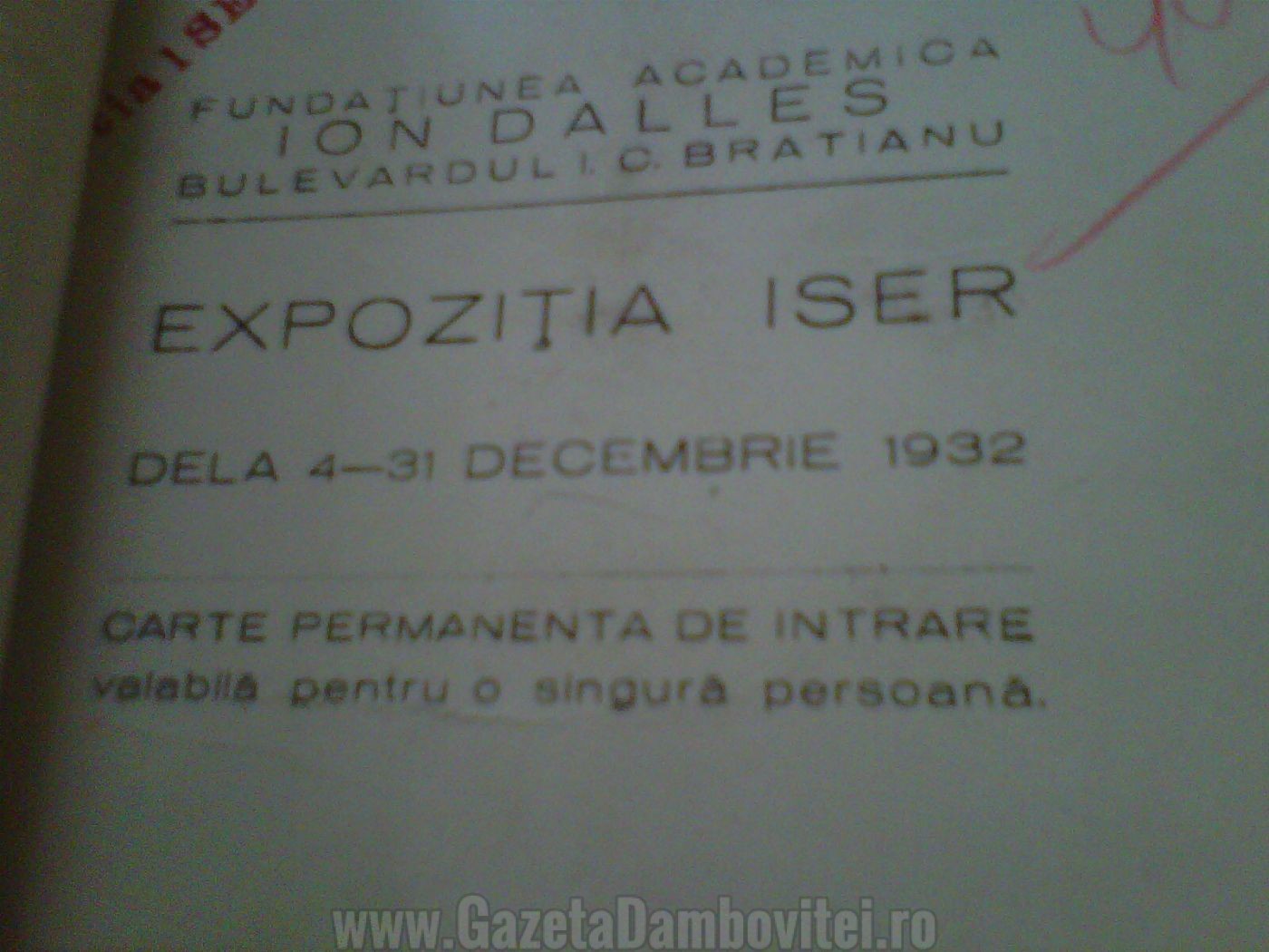 Expoziția ISER-Carte permanentă de intrare 1932 - Arhivele Naționale București