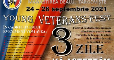 Centrul de la Mănăstirea Dealu găzduiește YOUNG VETERANS FEST (24 – 26 septembrie) Centrul de la Mănăstirea Dealu găzduiește YOUNG VETERANS FEST (24 – 26 septembrie)