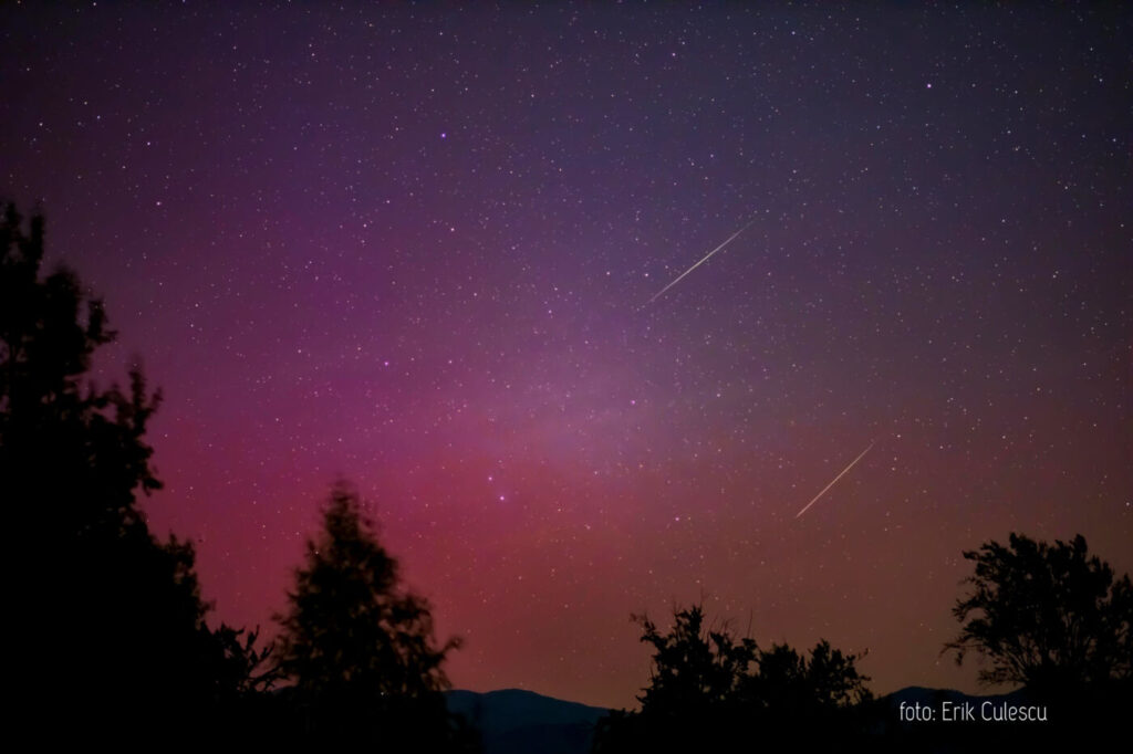 Meteori Perseide în aurora boreală – foto: Erik Culescu