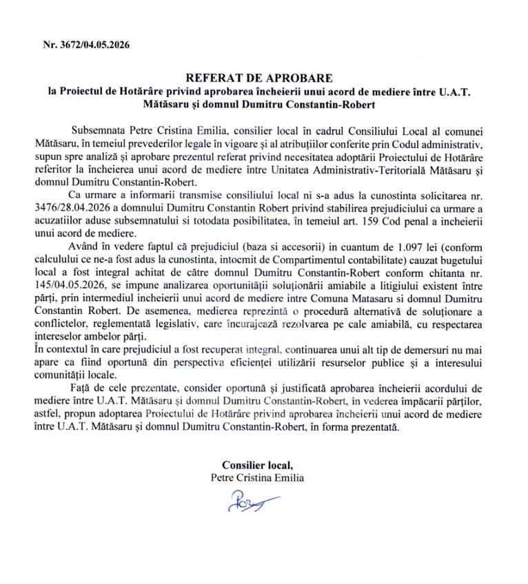 referat aprobare matasaru